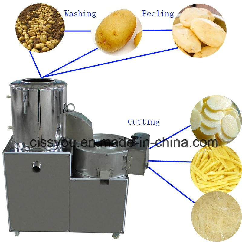 Combined 3 in 1 Vegetable Potato Chip Washing Peeling Cutting Slicer Machine